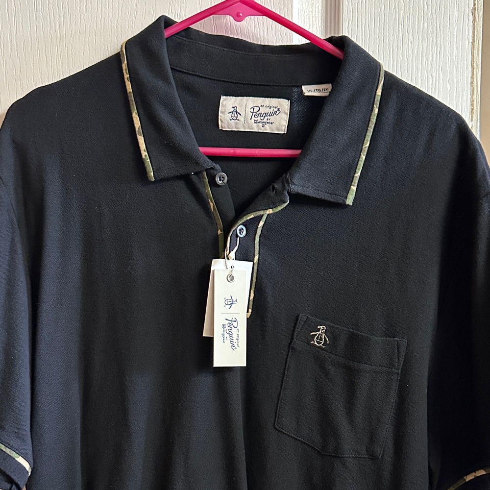 Original Penguin Black Polo with Camouflage Trim